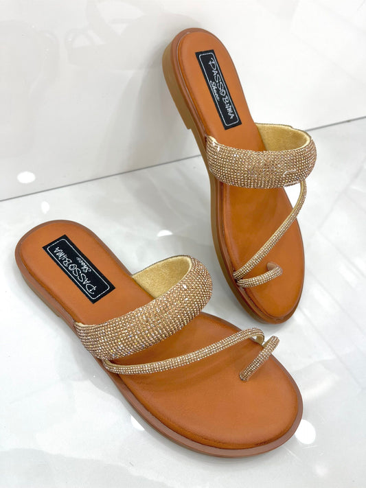 Flat Παντοφλάκια με Strass vol.2 Gold