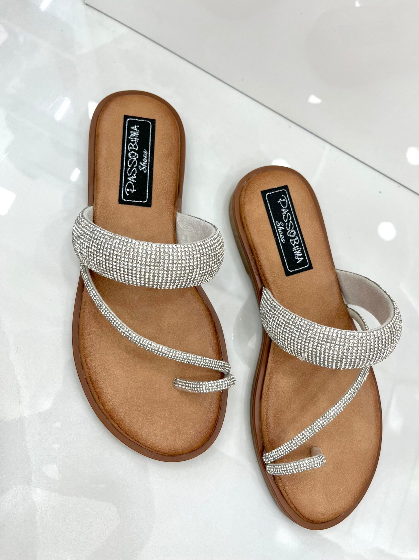 Flat Παντοφλάκια με Strass vol.2 Silver
