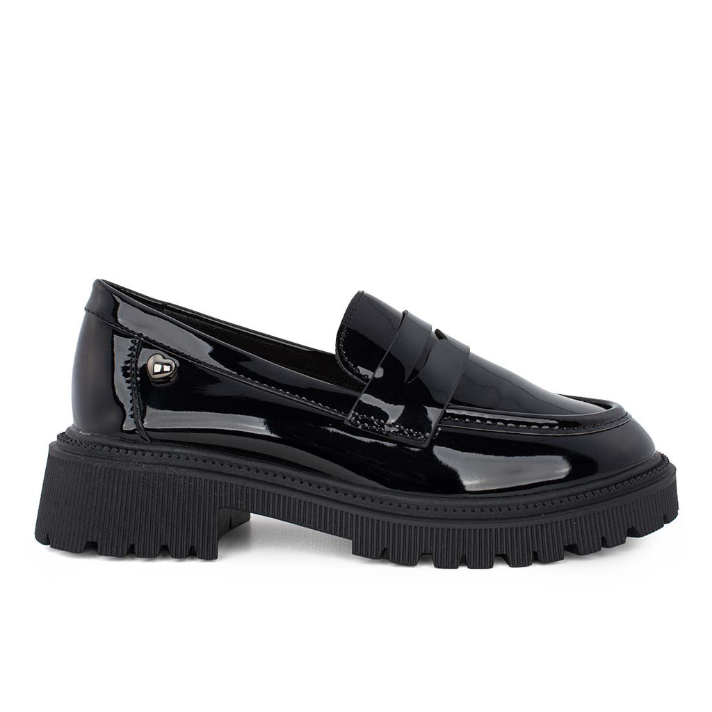 Exe XA84W1302007 Loafers για κορίτσι σε οικολογικό δέρμα Λουστρίν Μαύρη