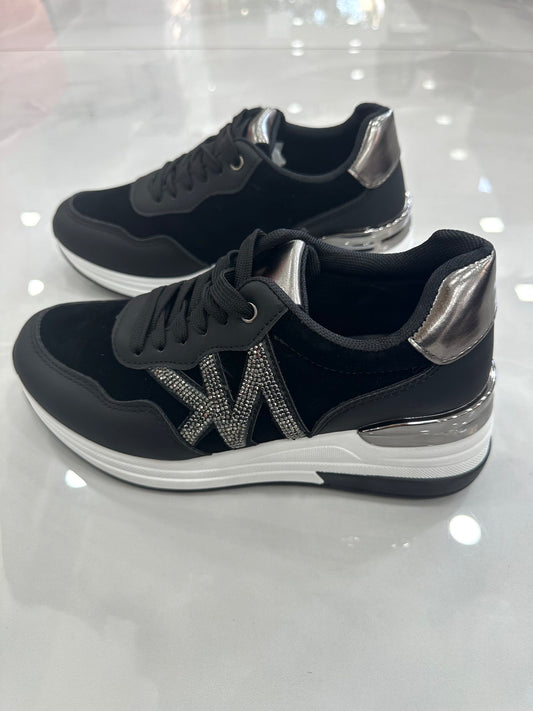 Sneaker Πλατφόρμα με Ασημένιες Strass Λεπτομέρειες Σουέτ Black