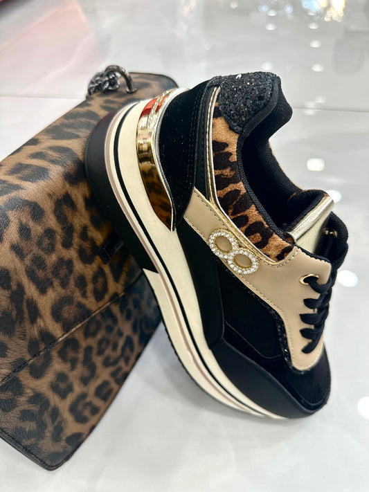 Sneaker με Υπερυψωμένο Πάτο και Leopard Λεπτομέρειες Black