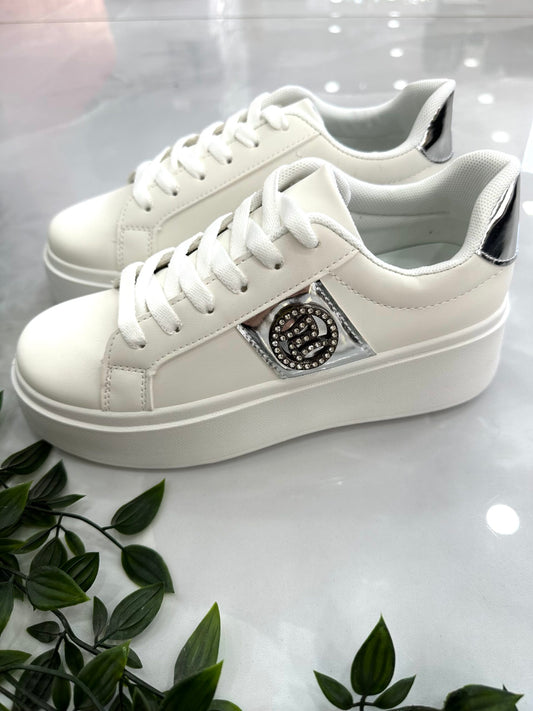 Sneaker Δίσολο με Ασημί Λεπτομέρειες White