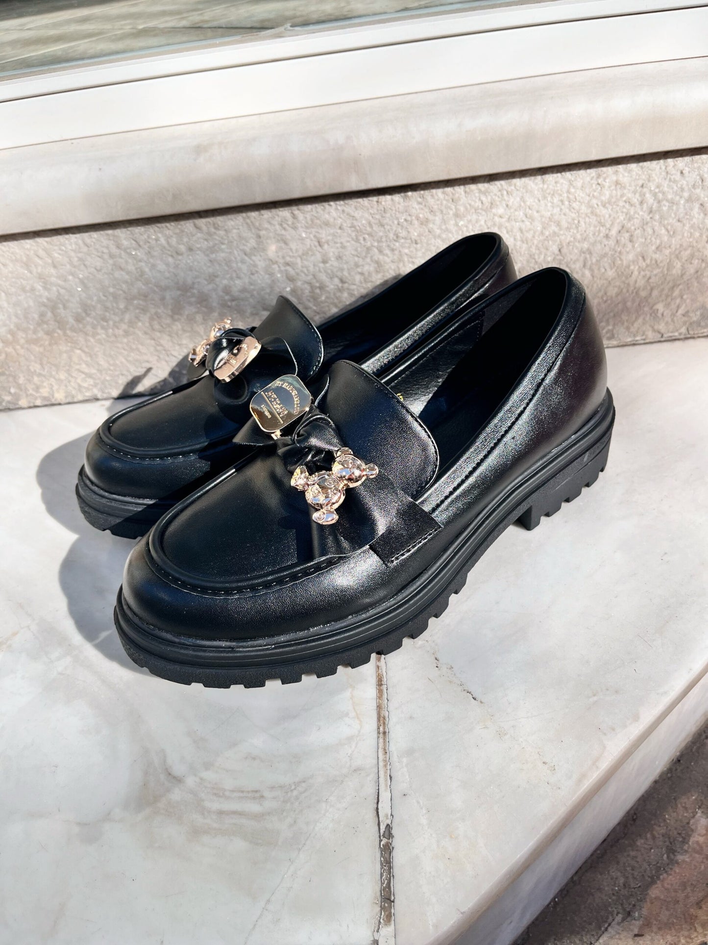Loafers με Διακοσμητικό Αρκουδάκι Δερματίνη BLACK
