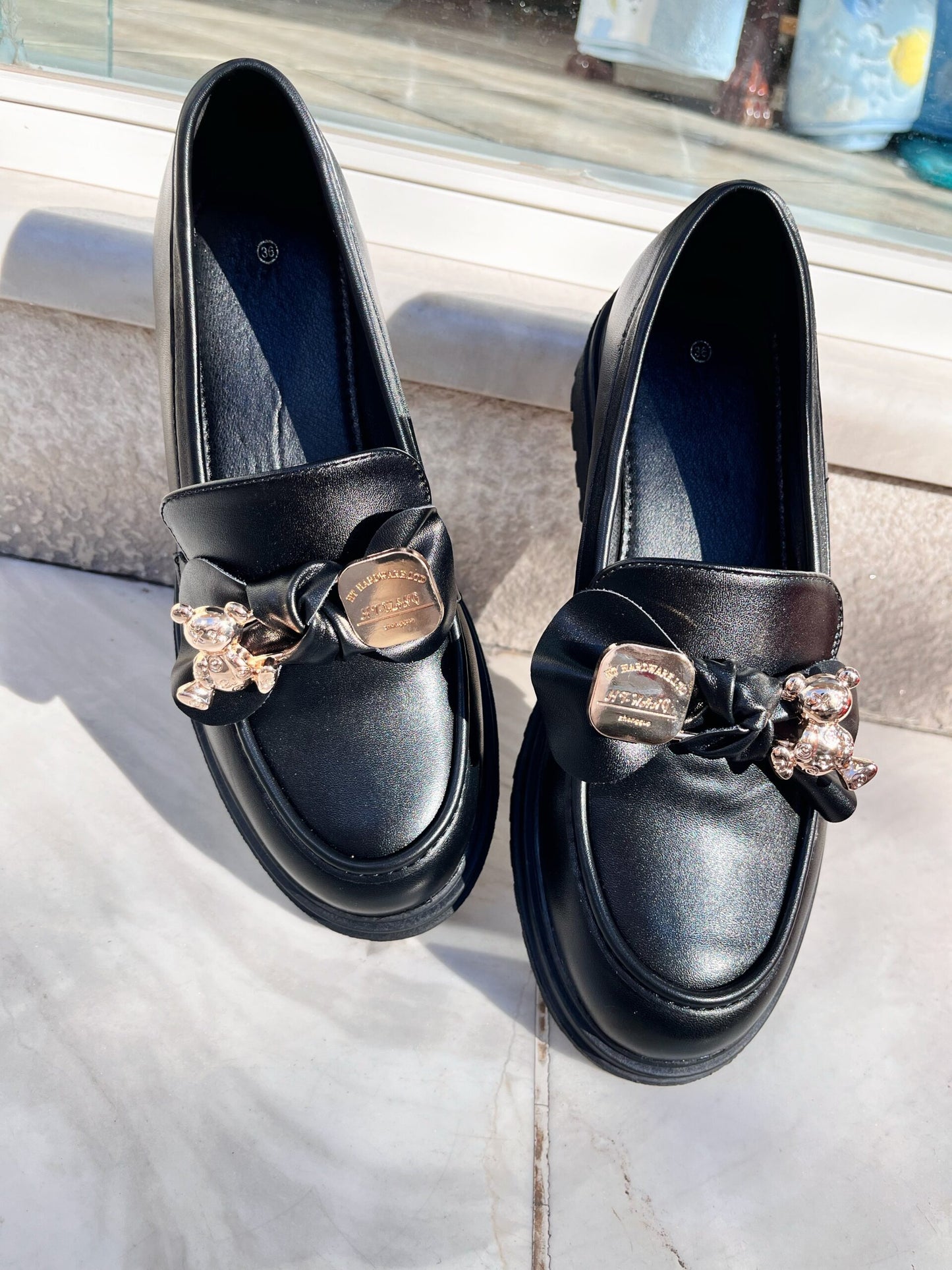 Loafers με Διακοσμητικό Αρκουδάκι Δερματίνη BLACK