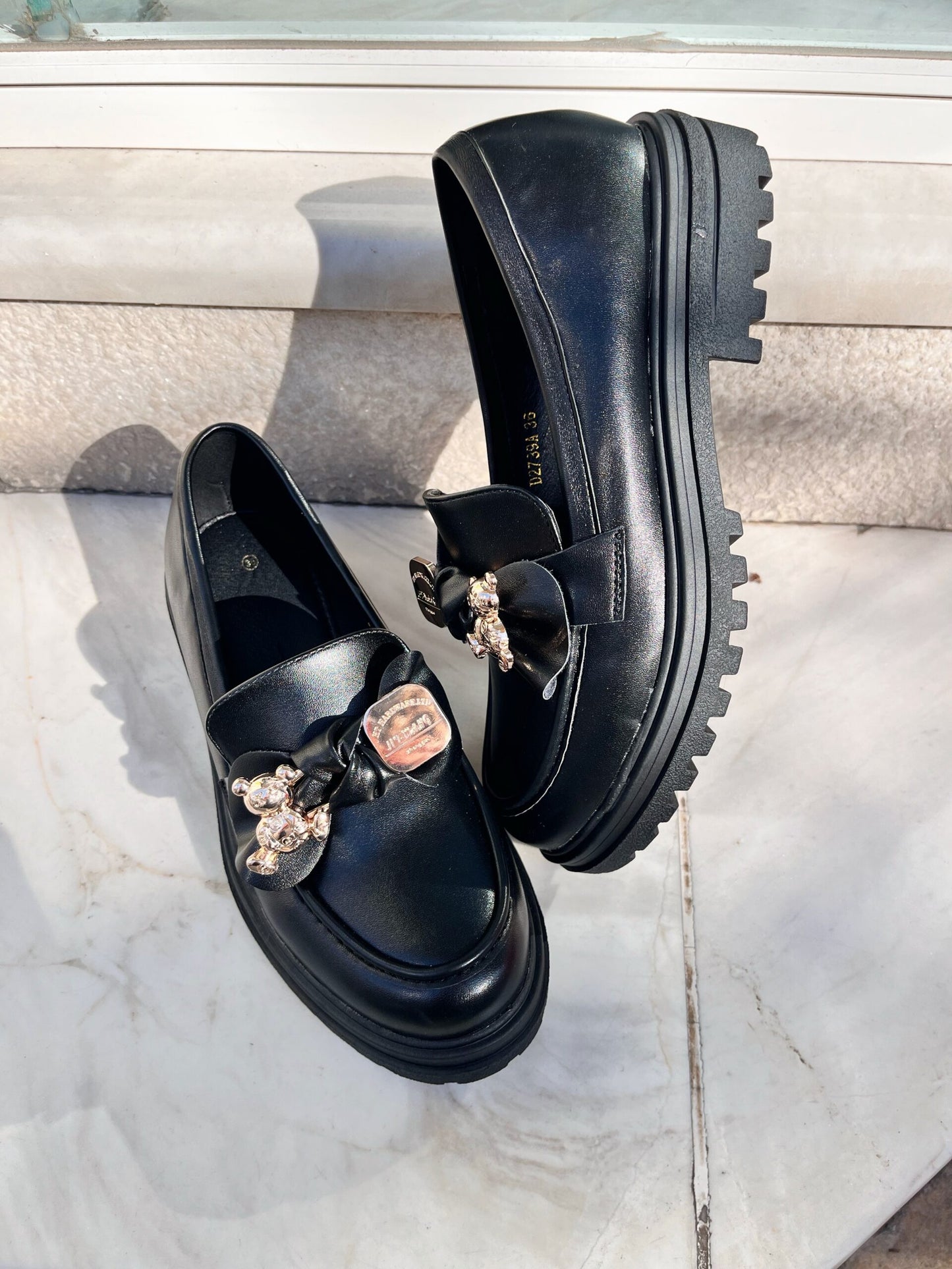 Loafers με Διακοσμητικό Αρκουδάκι Δερματίνη BLACK