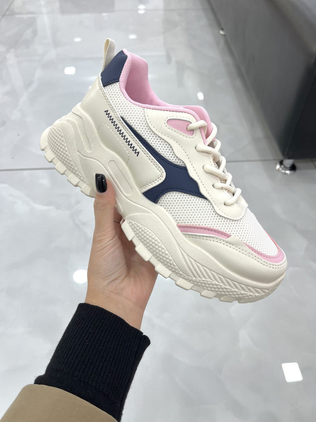 Sneakers Δίσολο με Τρακτερωτό Πάτο Beige/Pink
