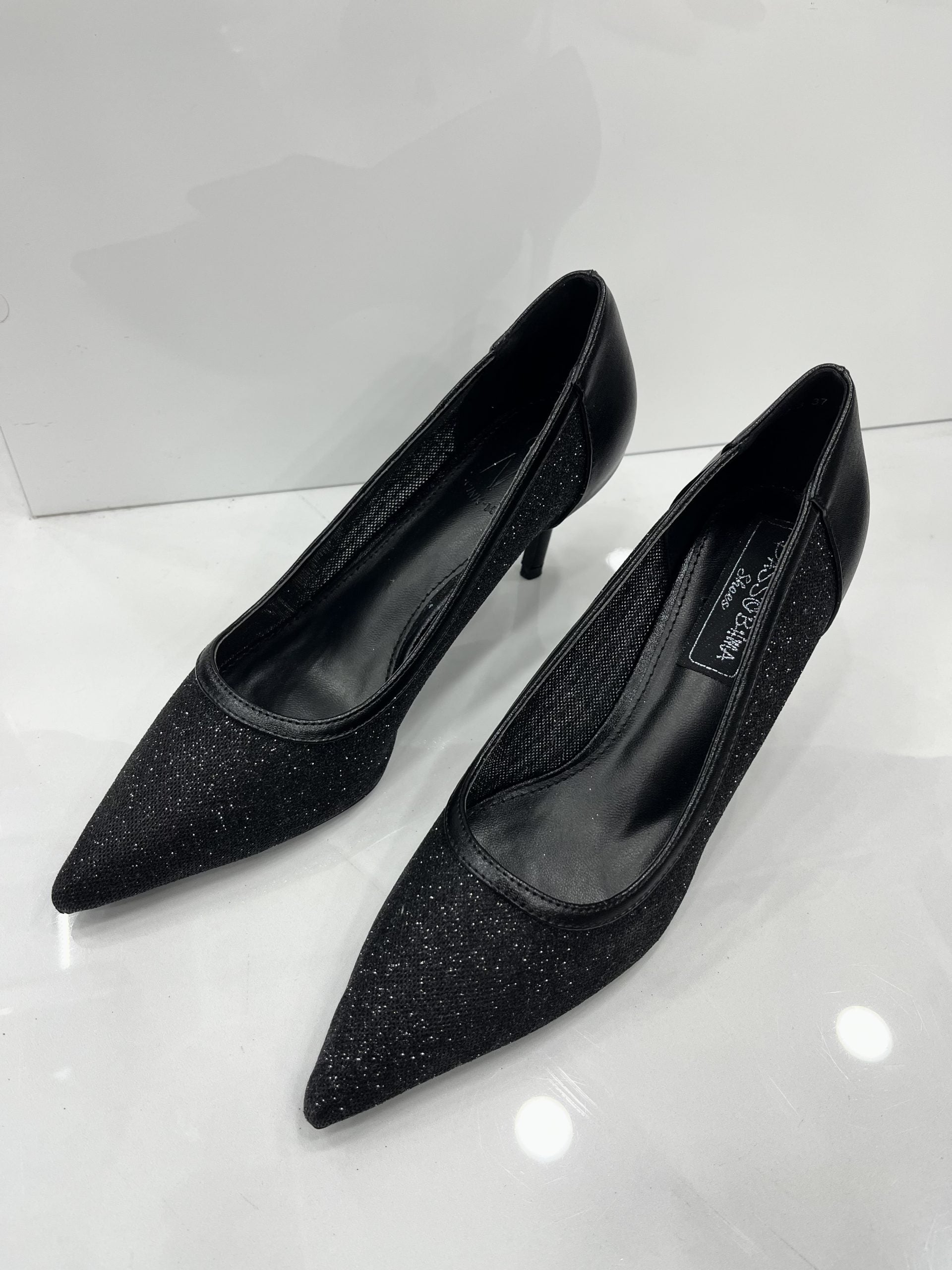 Heels Strass με Μεσαίο Λεπτό Τακούνι Black