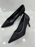 Heels Strass με Μεσαίο Λεπτό Τακούνι Black