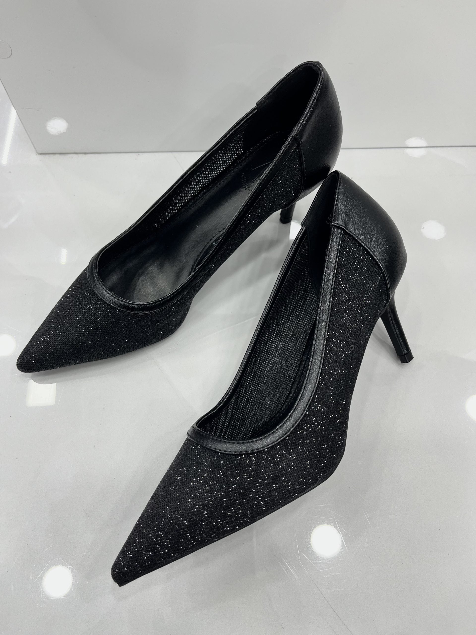 Heels Strass με Μεσαίο Λεπτό Τακούνι Black