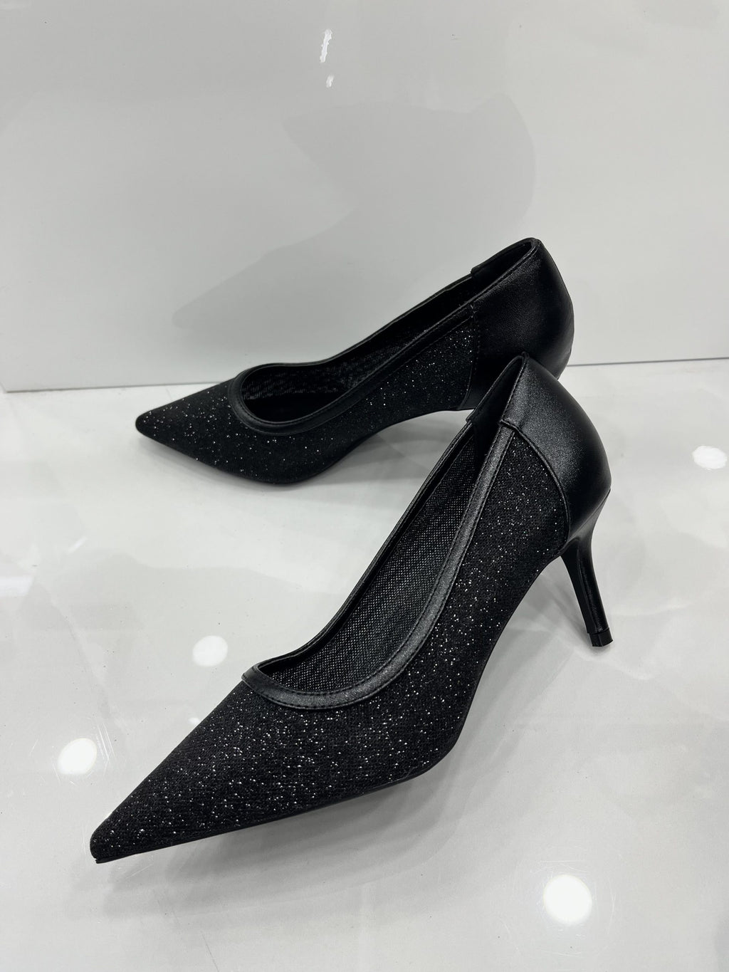 Heels Strass με Μεσαίο Λεπτό Τακούνι Black