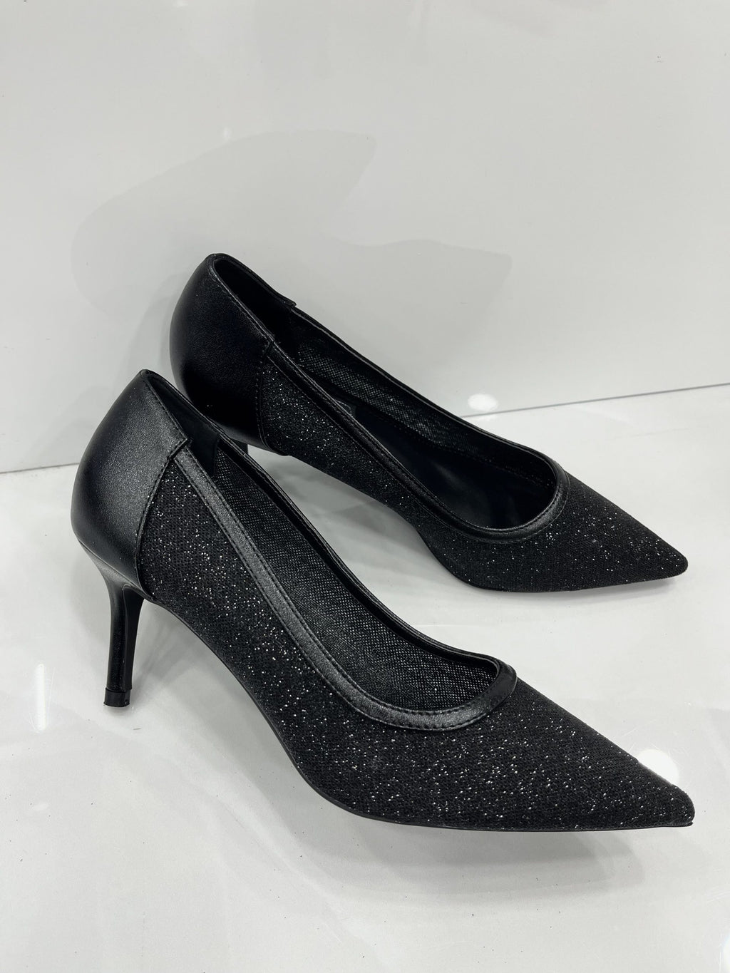 Heels Strass με Μεσαίο Λεπτό Τακούνι Black