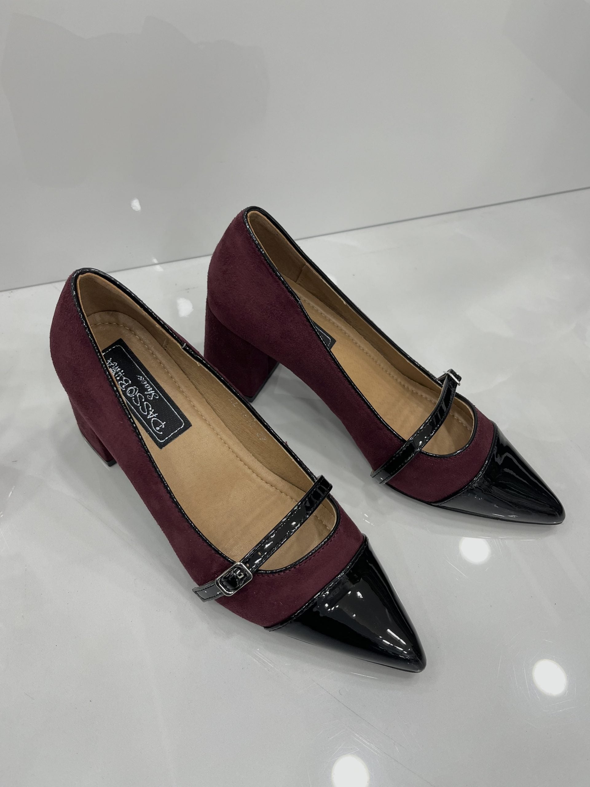 Heels με Χοντρό Μεσαίο Τακούνι Καστόρ με Λουστρίν Wine