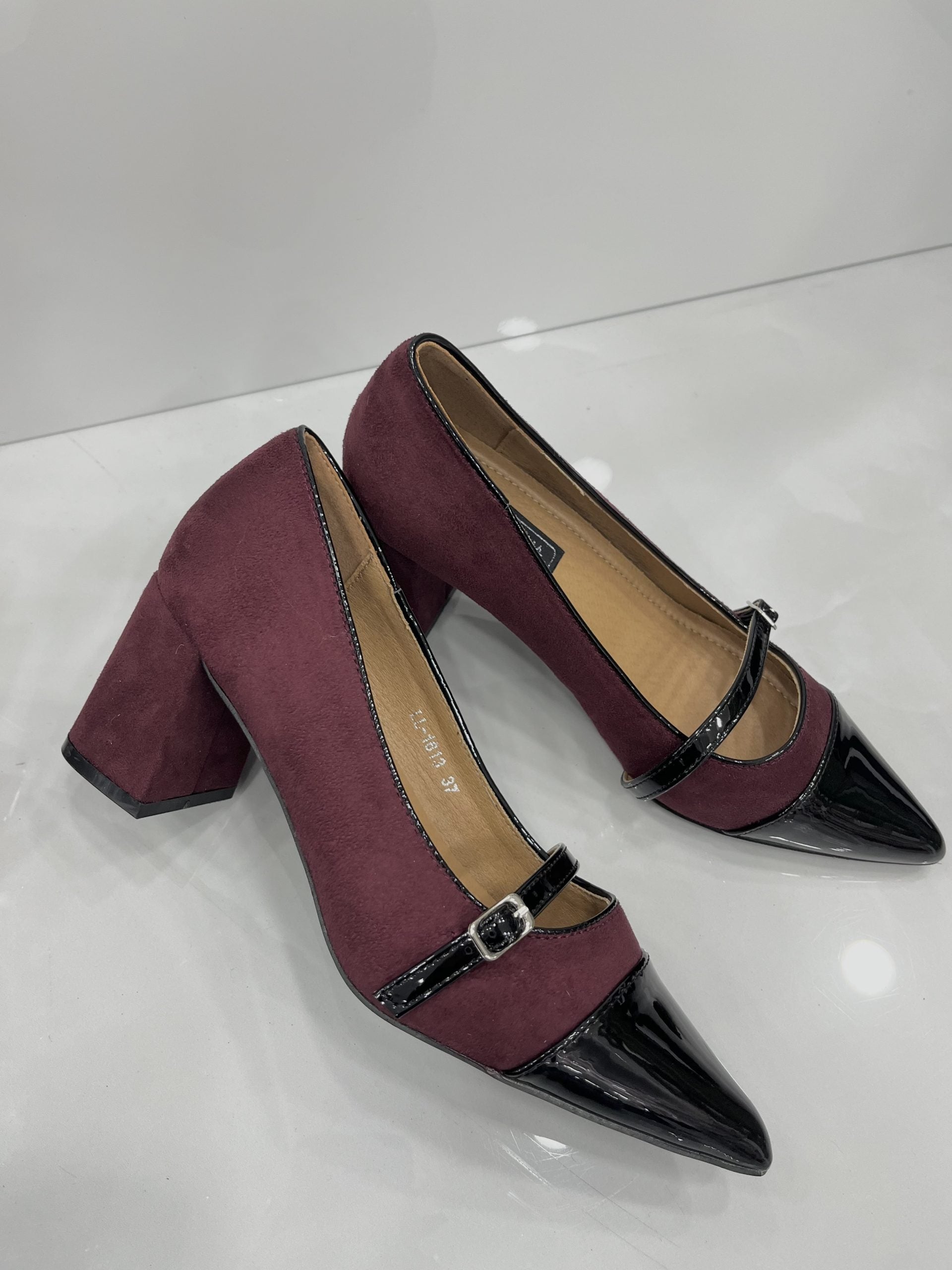 Heels με Χοντρό Μεσαίο Τακούνι Καστόρ με Λουστρίν Wine