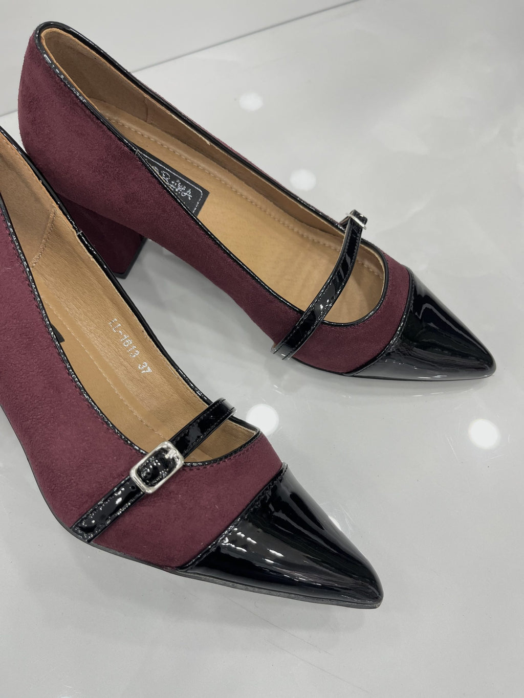 Heels με Χοντρό Μεσαίο Τακούνι Καστόρ με Λουστρίν Wine