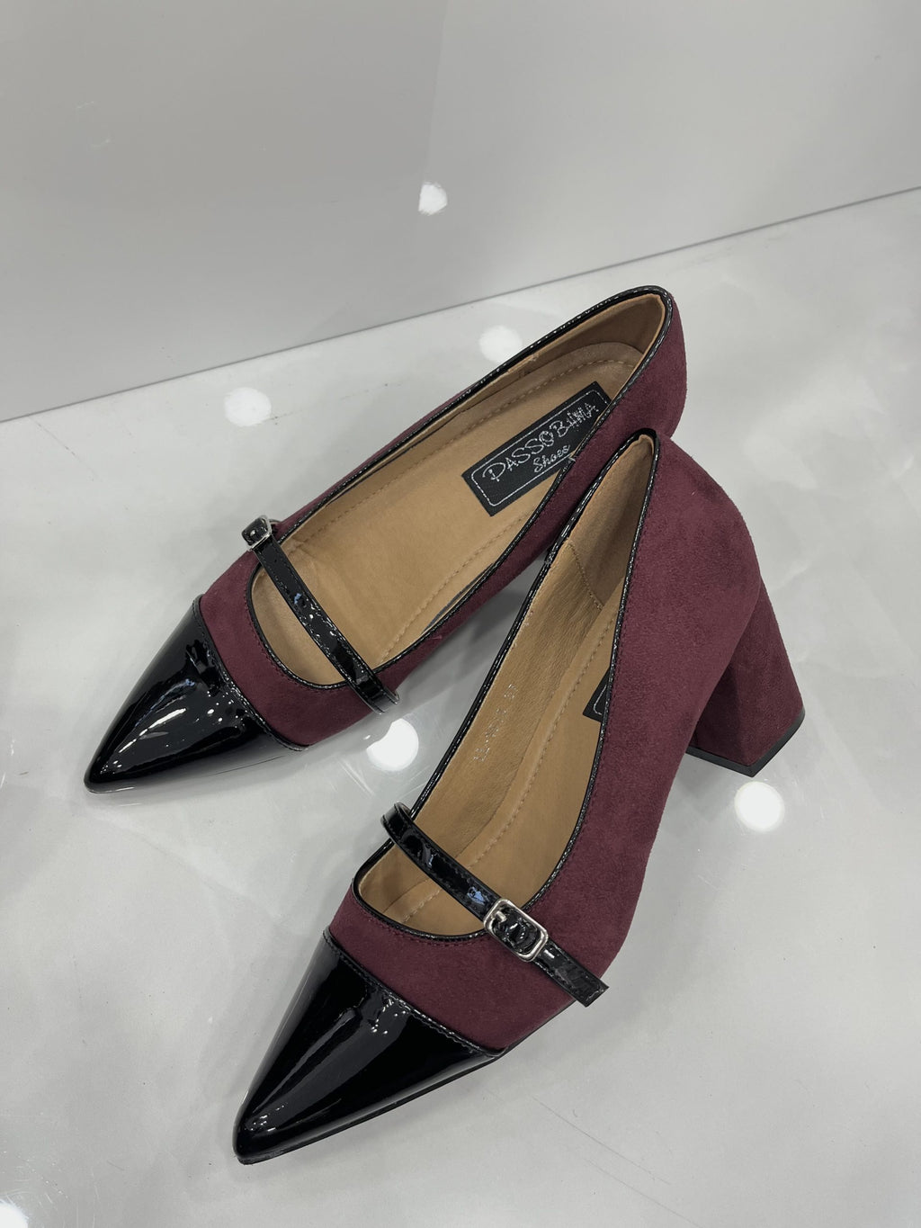 Heels με Χοντρό Μεσαίο Τακούνι Καστόρ με Λουστρίν Wine