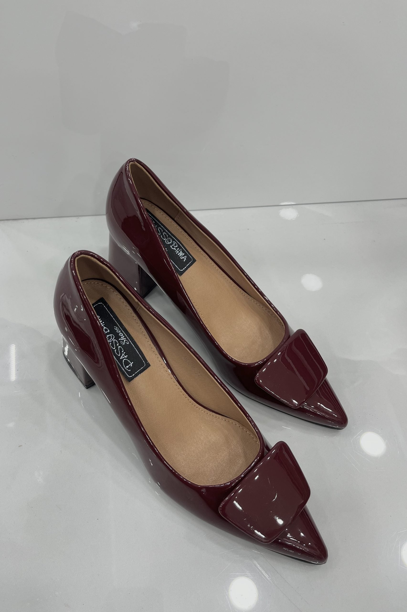 Heels με Χοντρό Μεσαίο Τακούνι Λουστρίν Wine
