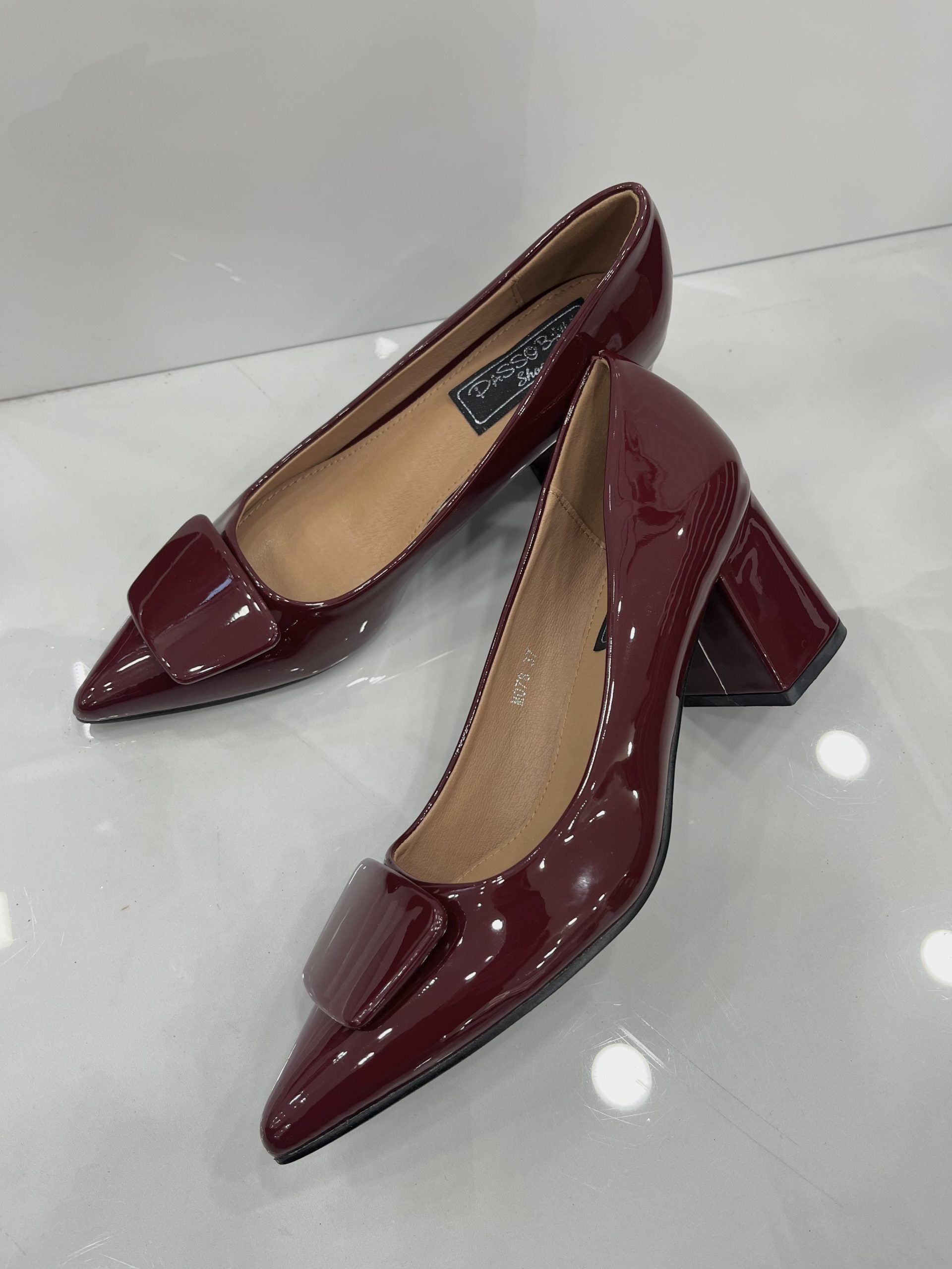 Heels με Χοντρό Μεσαίο Τακούνι Λουστρίν Wine
