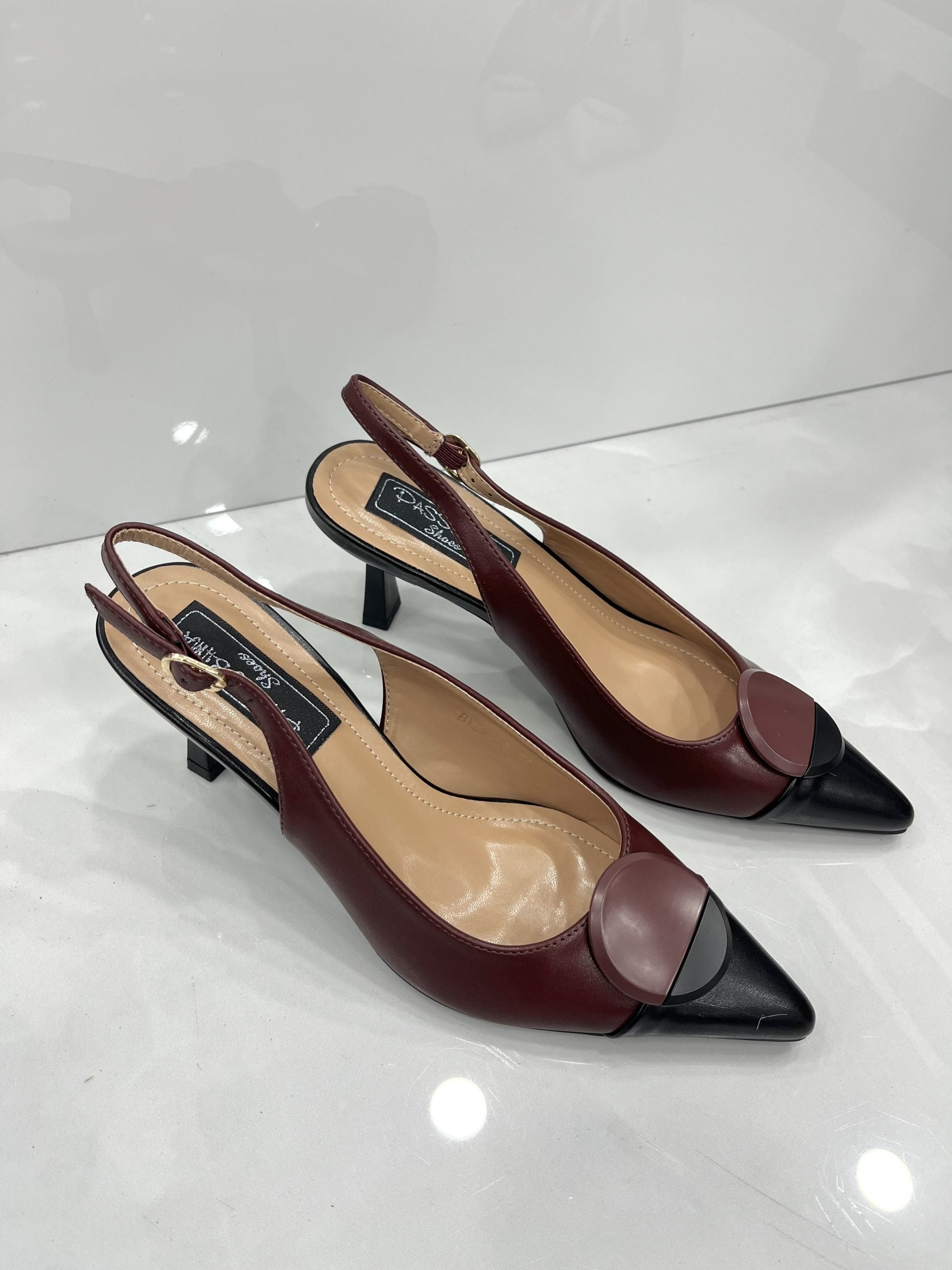 Heels Mule με Λεπτό Χαμηλό Τακούνι Wine/Black