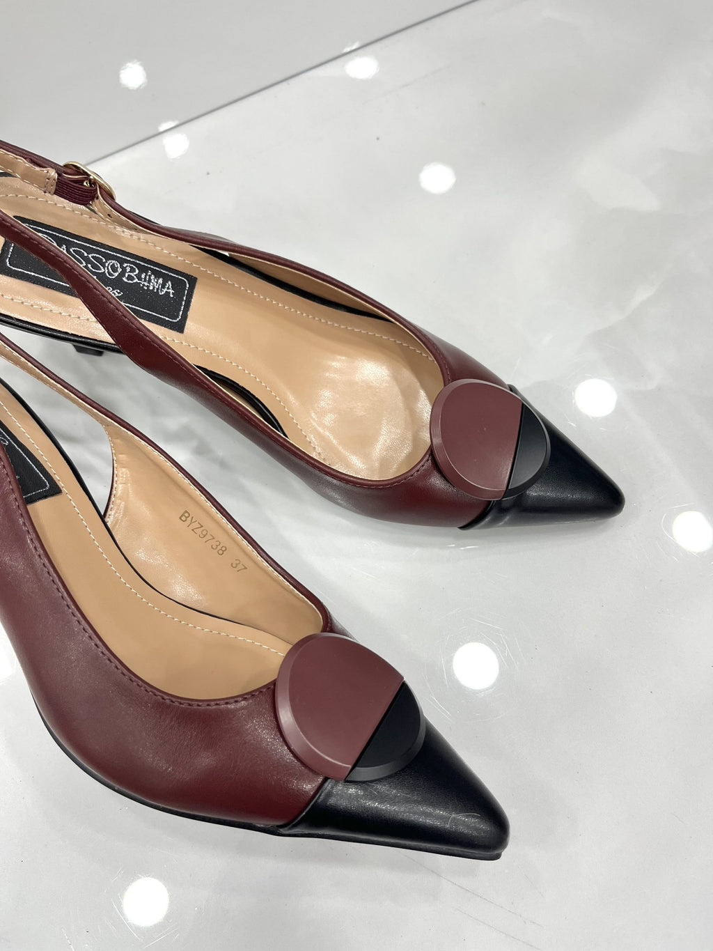 Heels Mule με Λεπτό Χαμηλό Τακούνι Wine/Black
