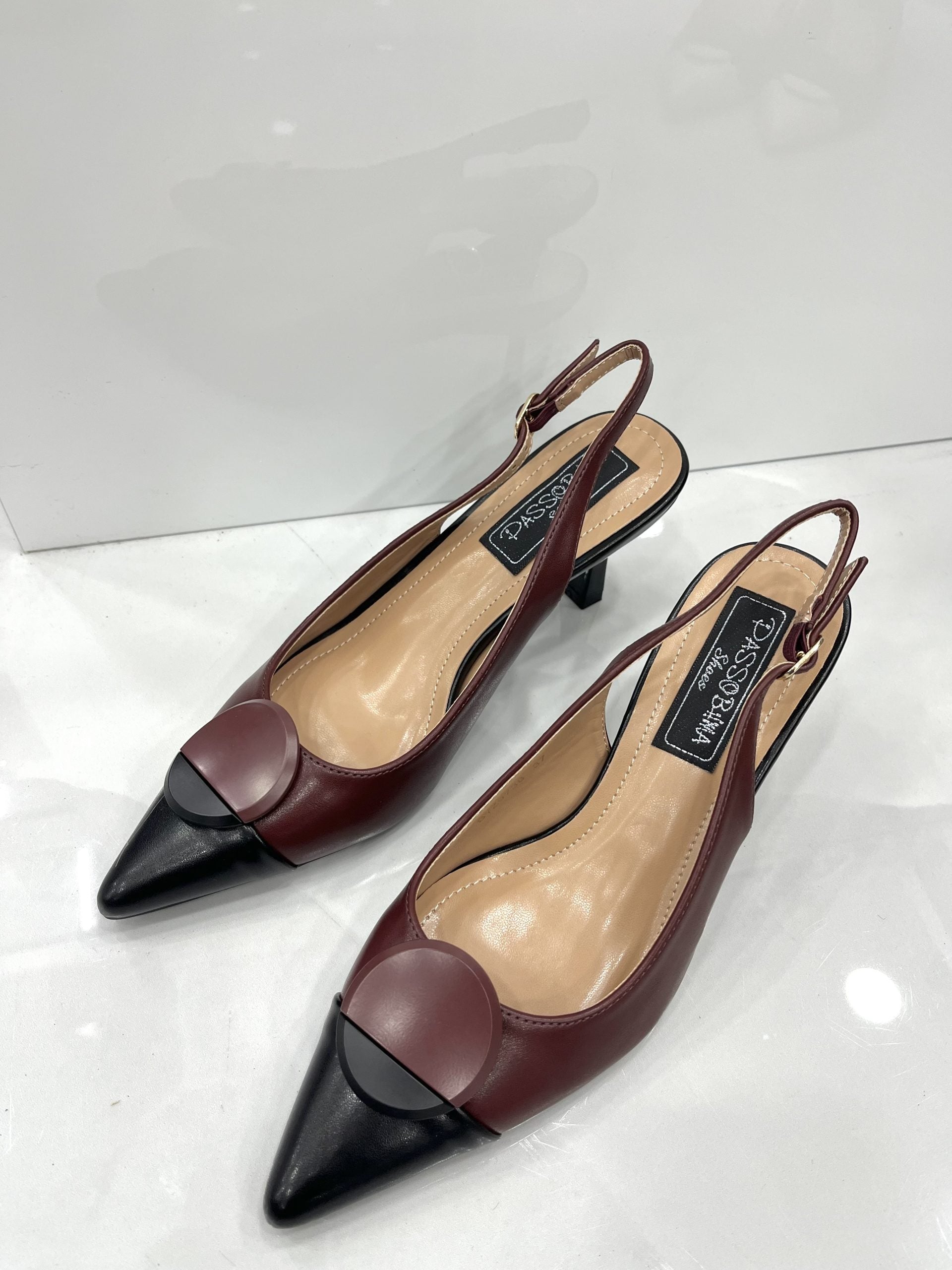 Heels Mule με Λεπτό Χαμηλό Τακούνι Wine/Black