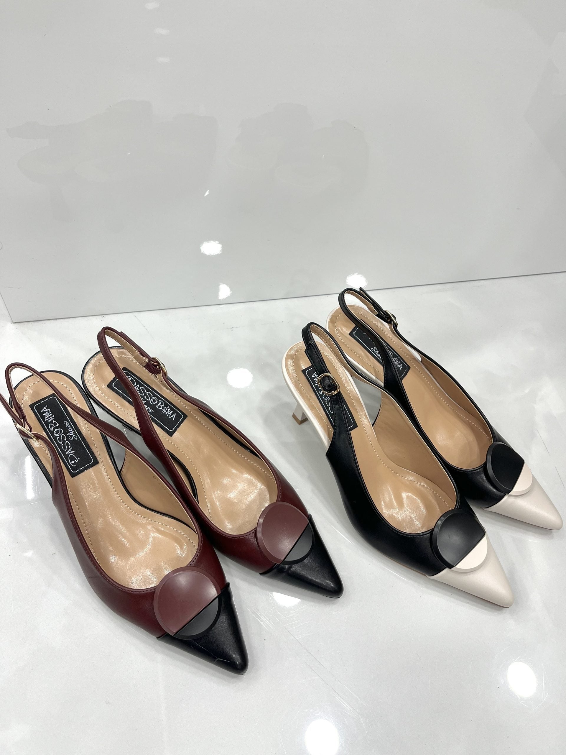 Heels Mule με Λεπτό Χαμηλό Τακούνι Wine/Black