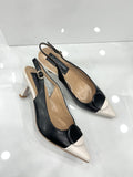 Heels Mule με Λεπτό Χαμηλό Τακούνι Beige/Black