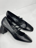 Heels με Χοντρό Χαμηλό Τακούνι και Μπαρέτα Black