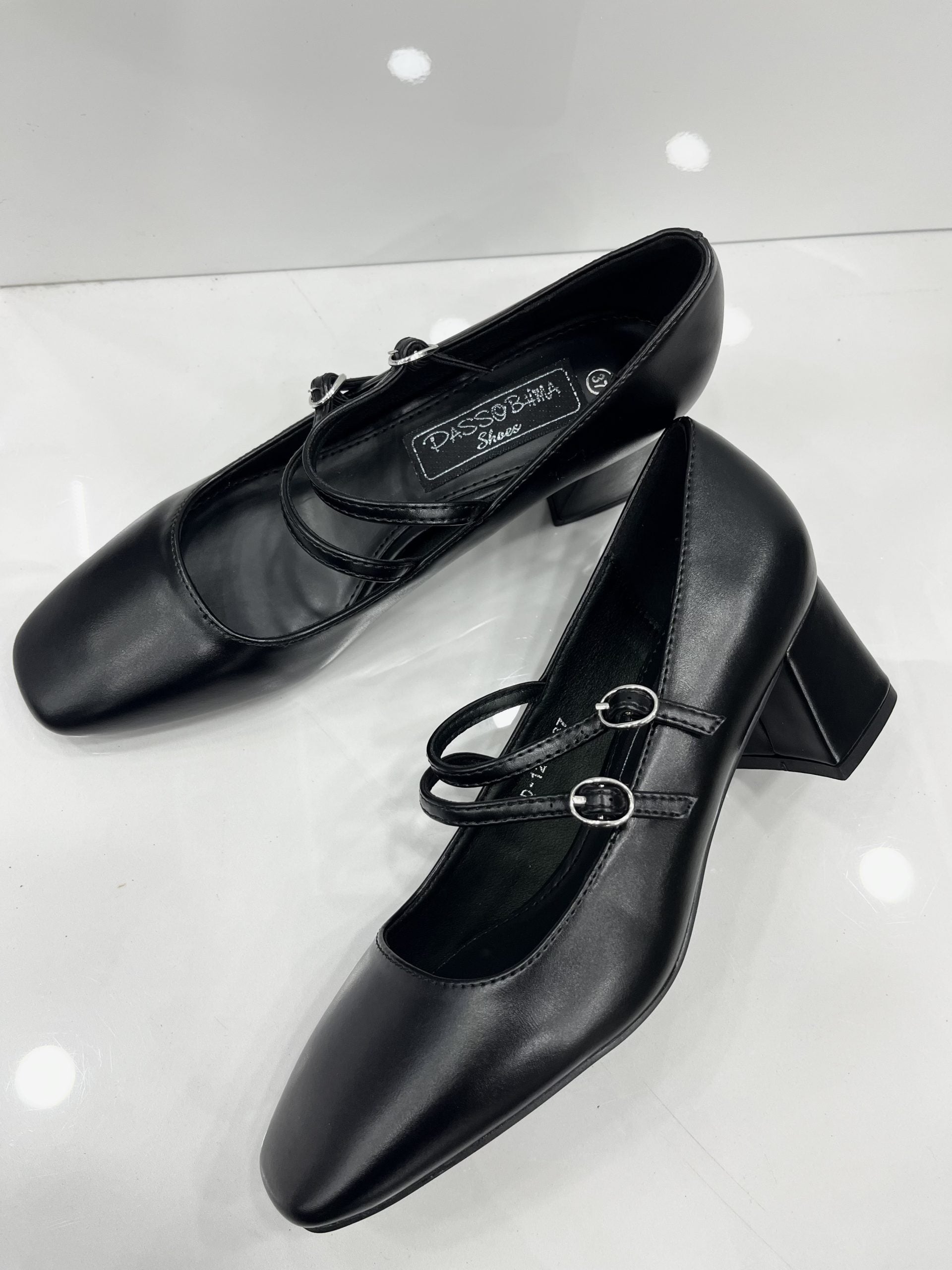 Heels με Χοντρό Χαμηλό Τακούνι και Μπαρέτα Black