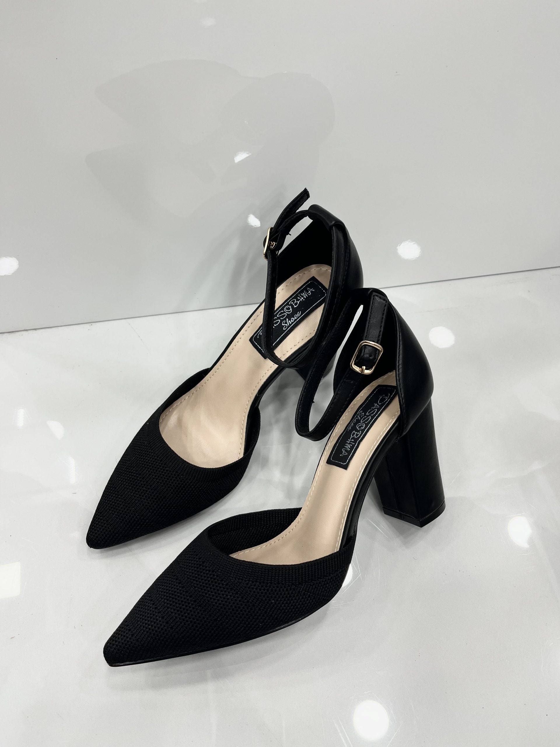 Heels με Χοντρό Ψηλό Τακούνι με Ύφασμα Black