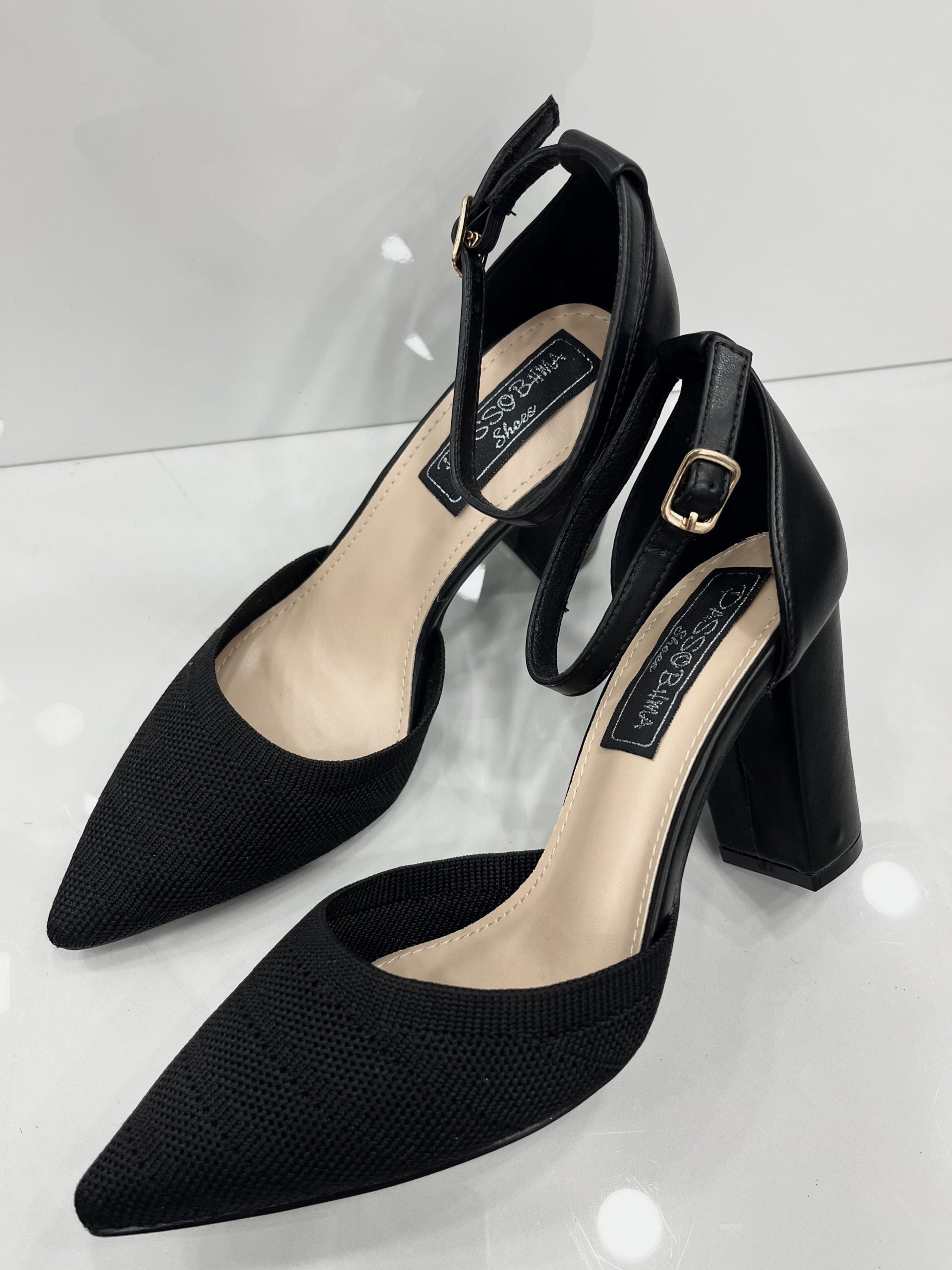 Heels με Χοντρό Ψηλό Τακούνι με Ύφασμα Black