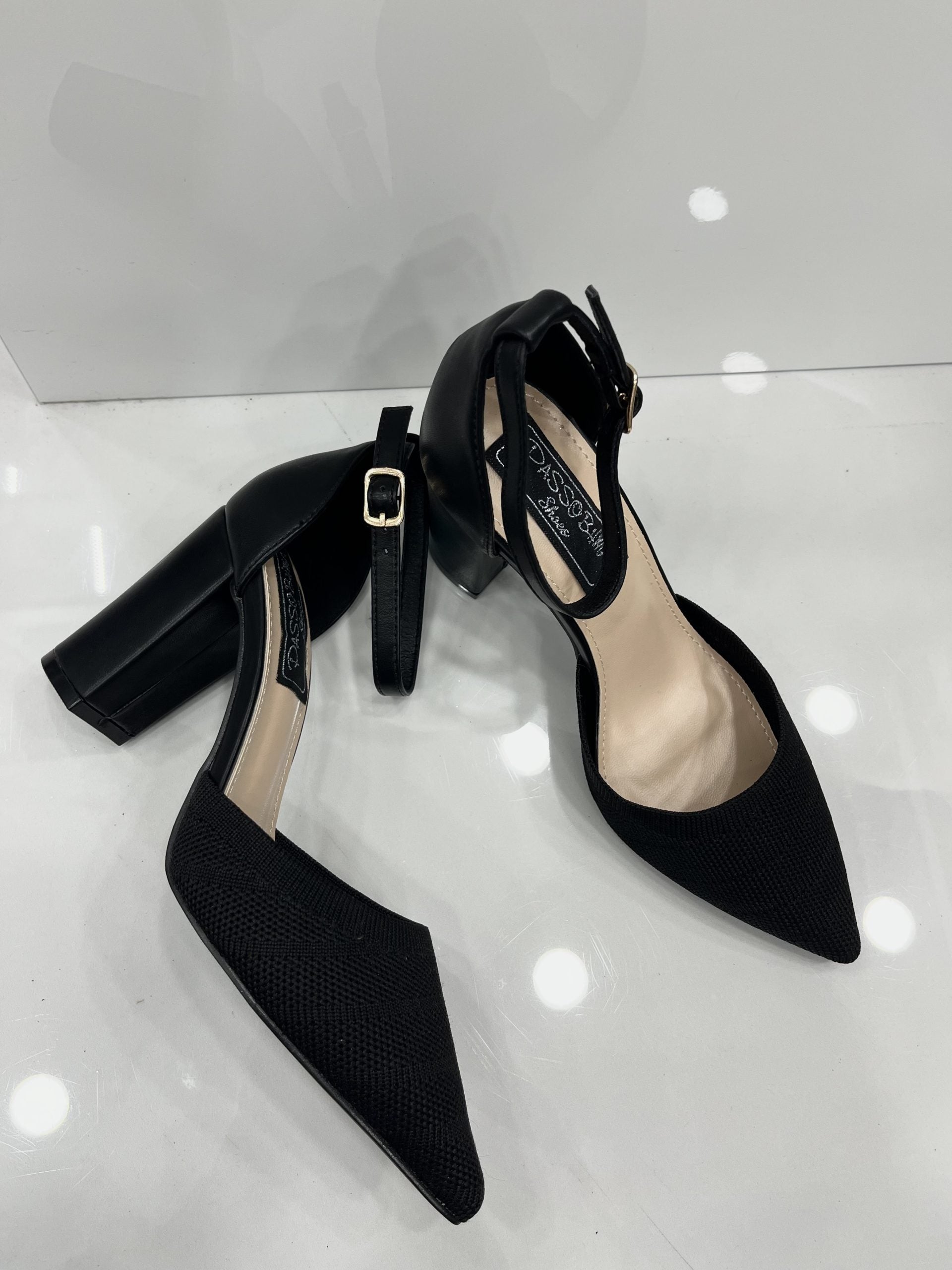 Heels με Χοντρό Ψηλό Τακούνι με Ύφασμα Black