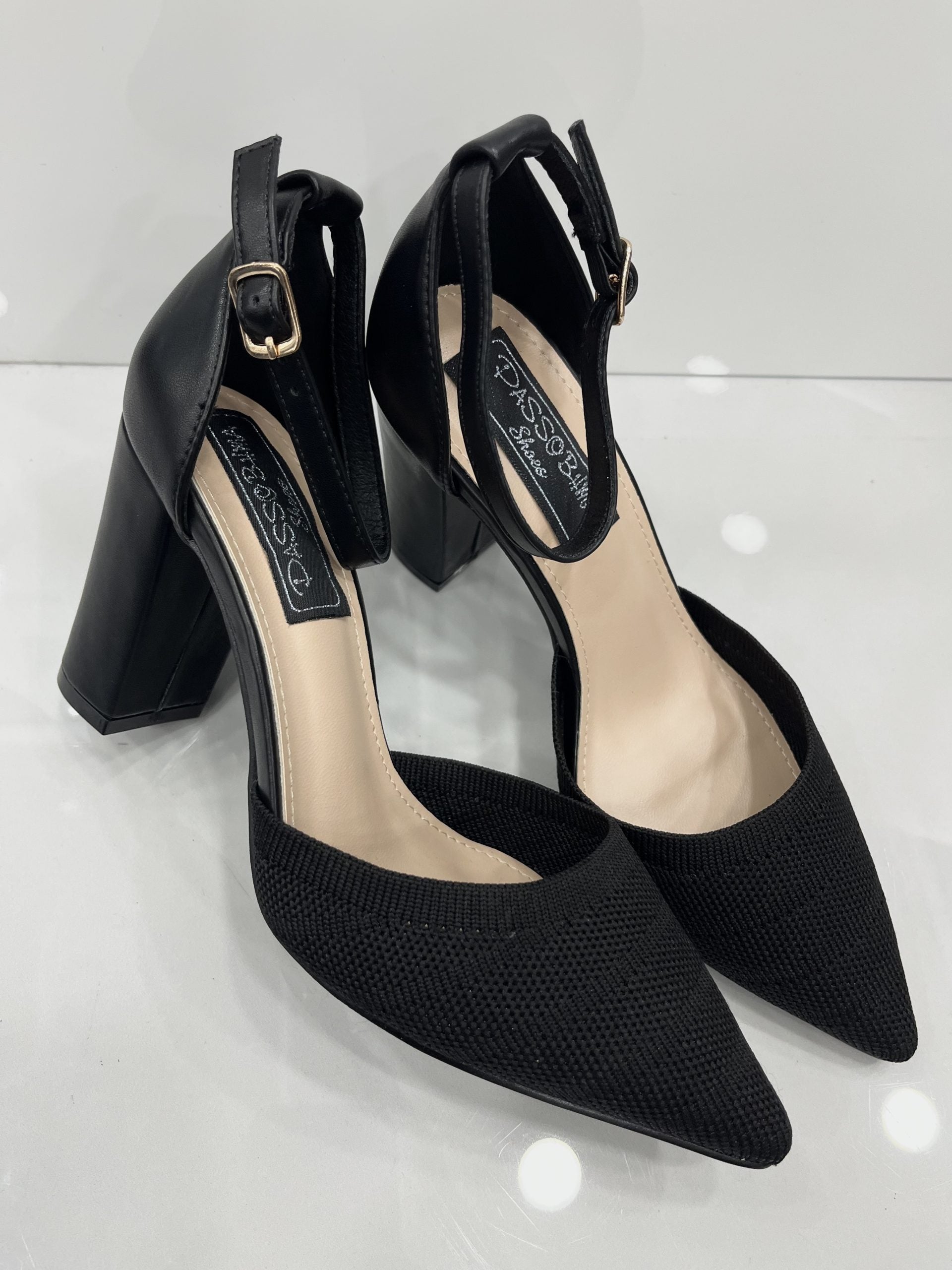 Heels με Χοντρό Ψηλό Τακούνι με Ύφασμα Black
