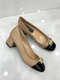 Heels με Χοντρό Μεσαίο Τακούνι Beige/Black
