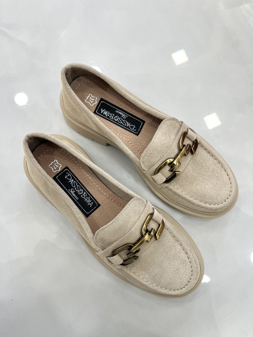 Loafers Καστόρ με Τρακτερωτό Πάτο Beige