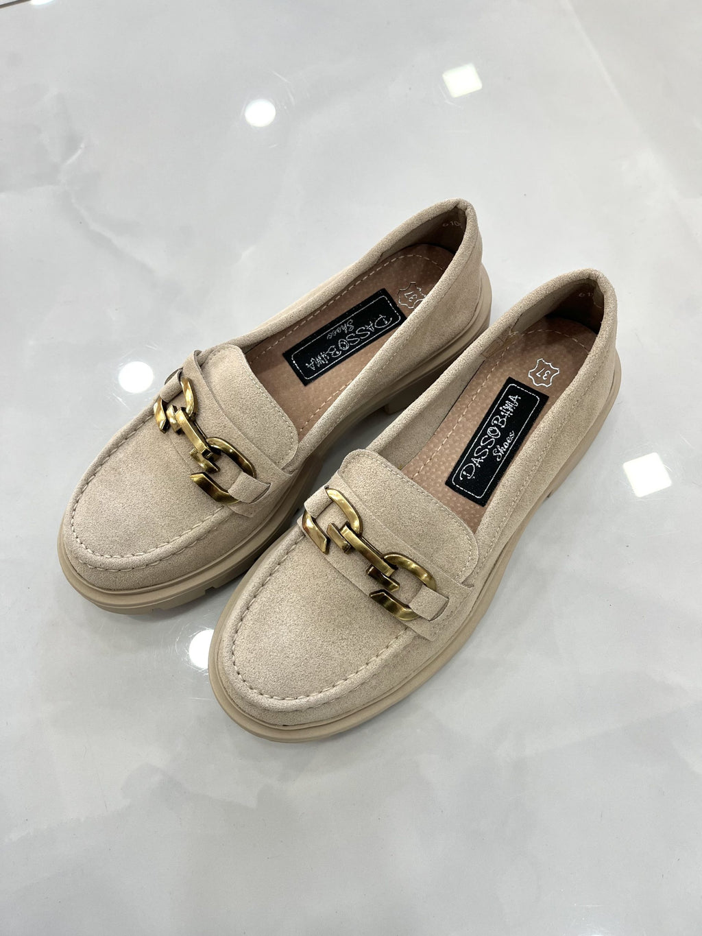 Loafers Καστόρ με Τρακτερωτό Πάτο Beige