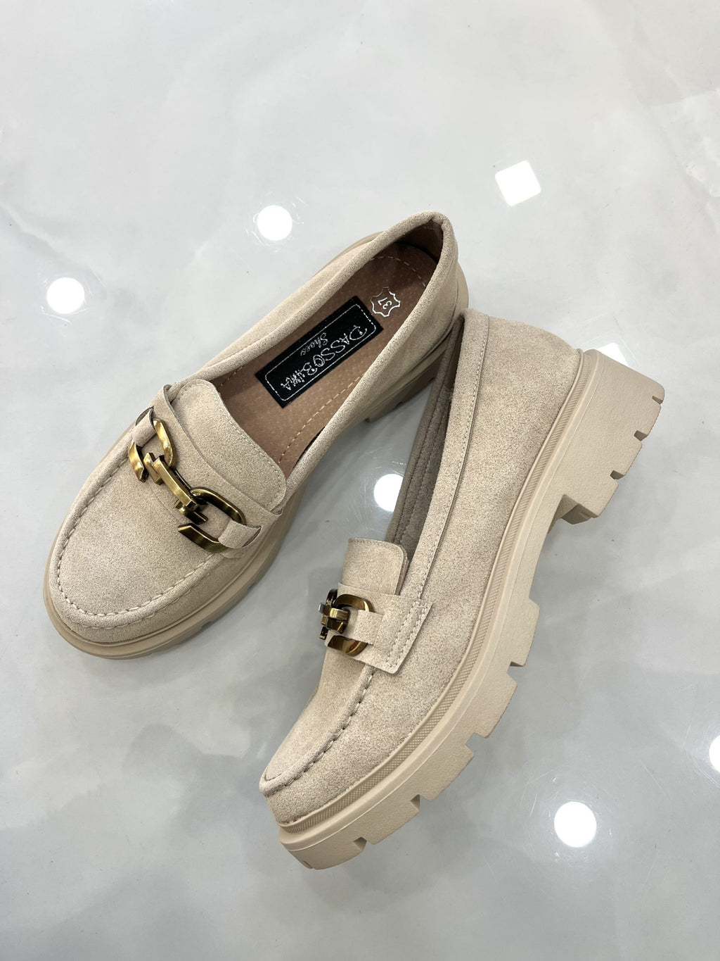 Loafers Καστόρ με Τρακτερωτό Πάτο Beige