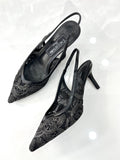 Heels Mule με Λεπτό Μεσαίο Τακούνι Δαντέλα Black