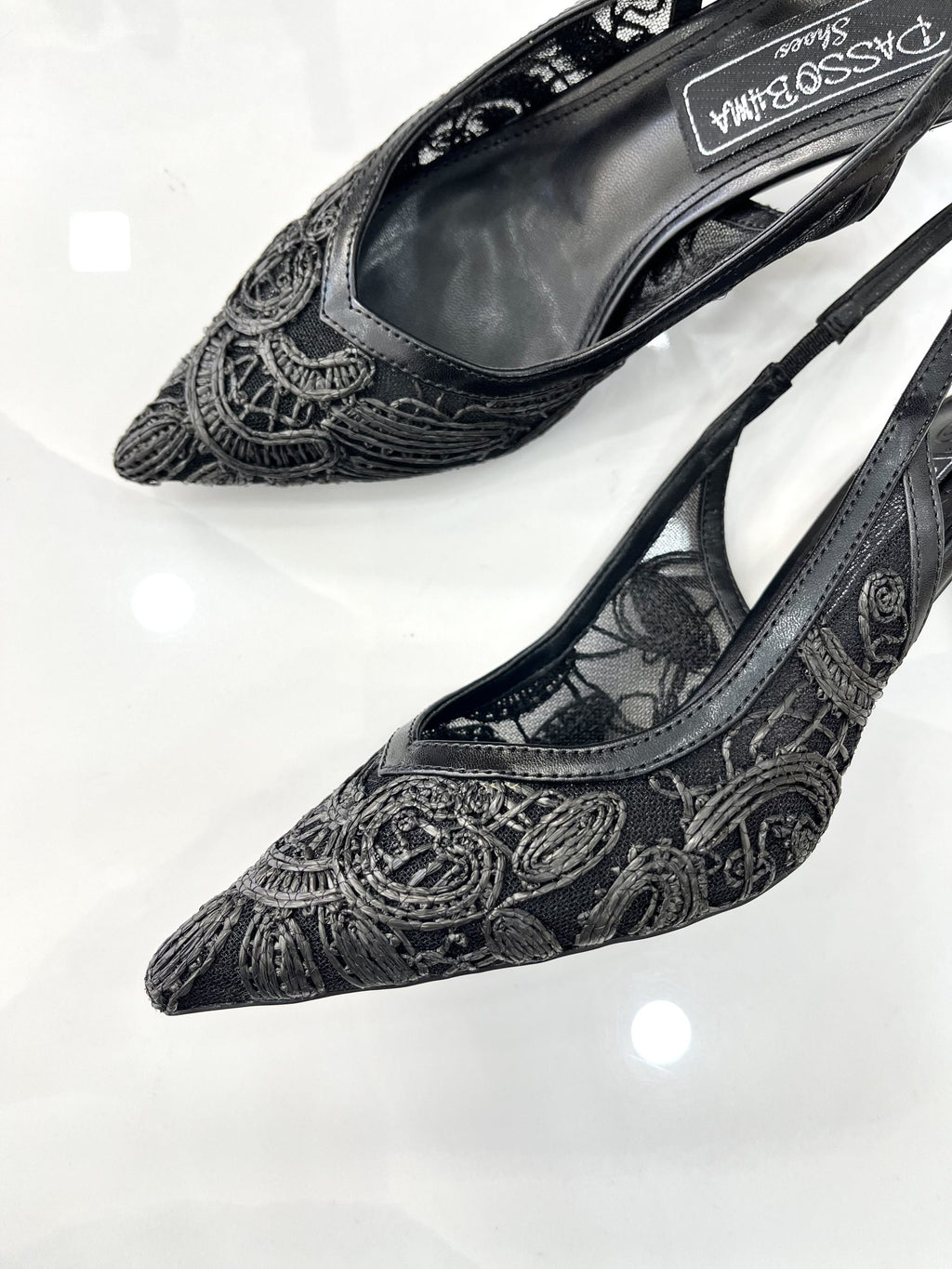 Heels Mule με Λεπτό Μεσαίο Τακούνι Δαντέλα Black