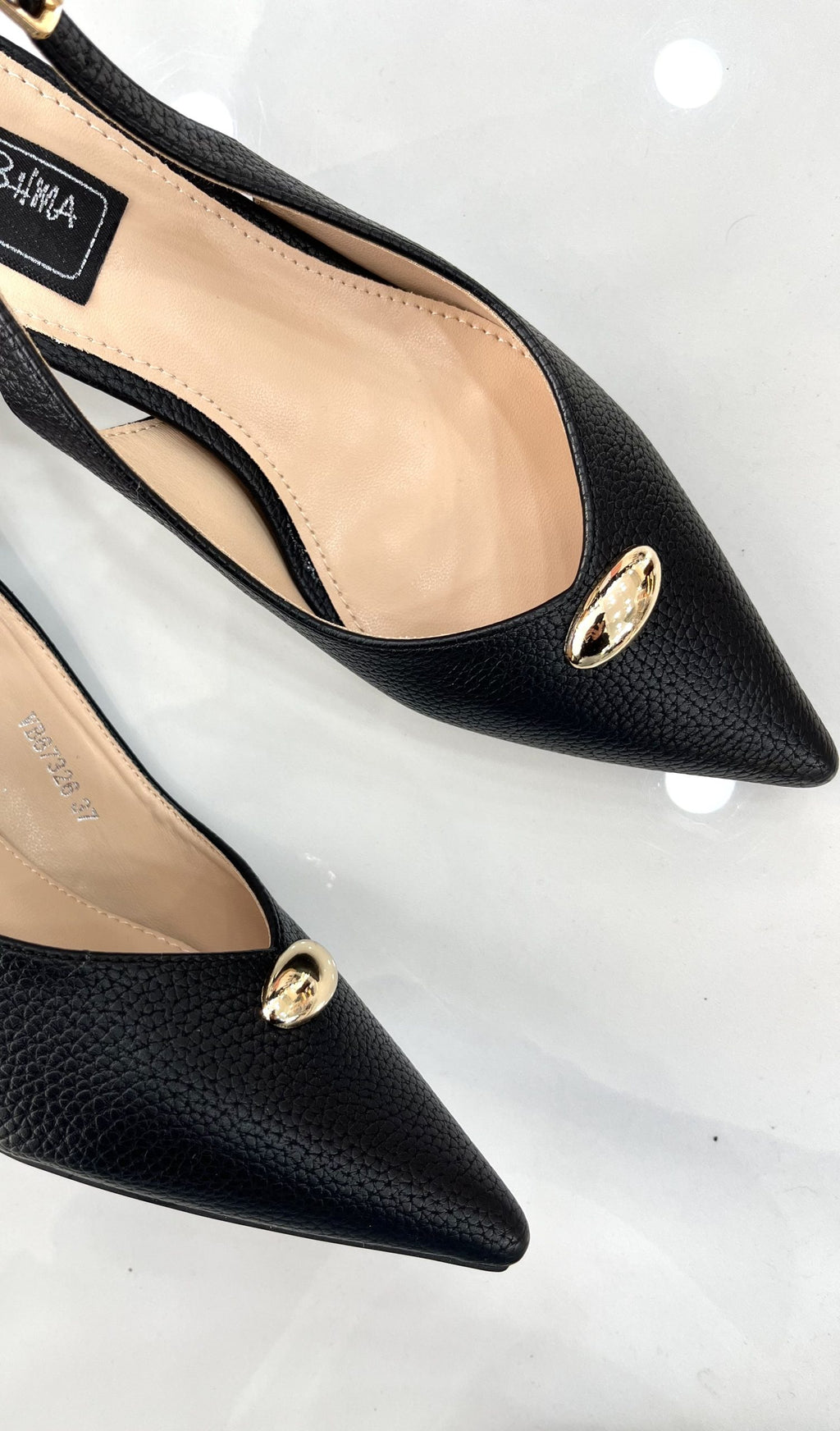 Heels Mule με Λεπτό Μεσαίο Τακούνι και Χρυσό Σχέδιο Black
