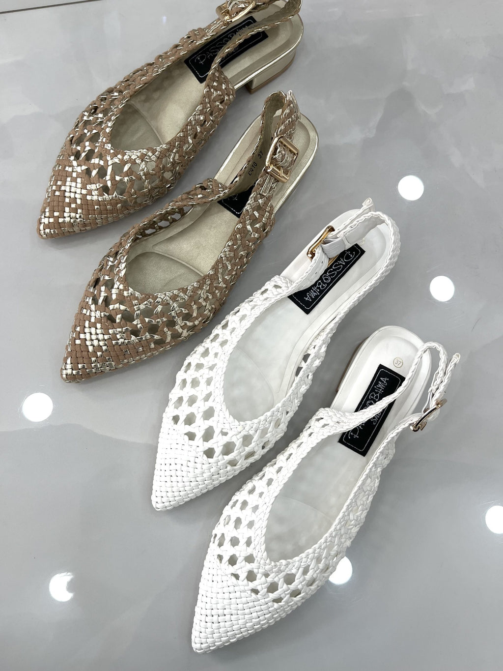 Slingback Φλατ με Σχέδιο Κέντημα Brown/Gold