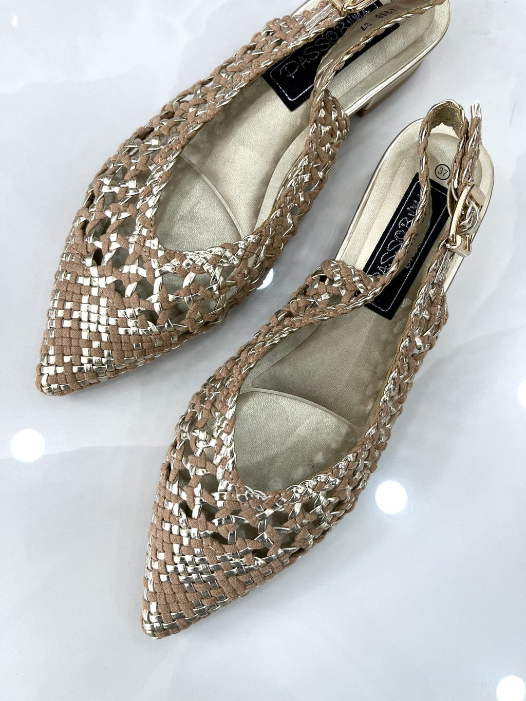 Slingback Φλατ με Σχέδιο Κέντημα Brown/Gold