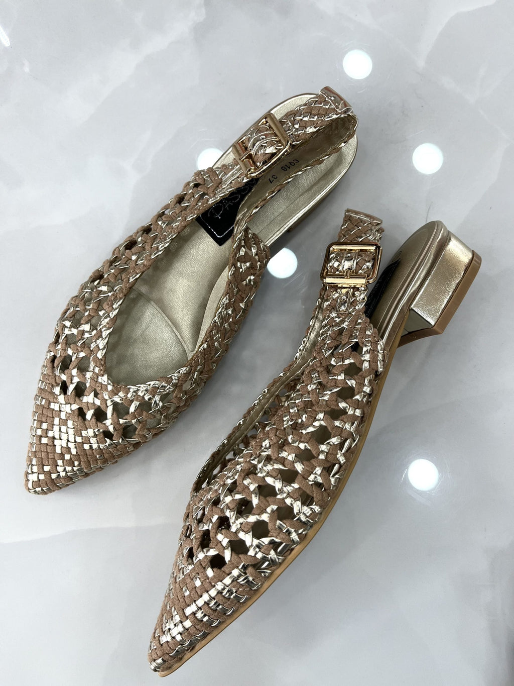 Slingback Φλατ με Σχέδιο Κέντημα Brown/Gold