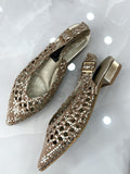 Slingback Φλατ με Σχέδιο Κέντημα Brown/Gold