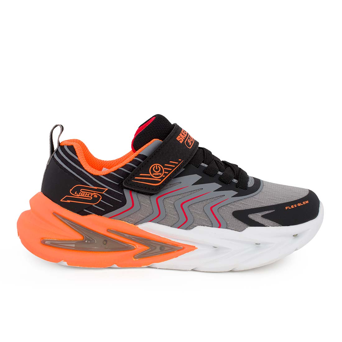 Skechers 400141LC/BKCC Αθλητικό με φωτάκια On/Off για αγόρι σε συνθετικό υλικό και ύφασμα Πορτοκαλί-Μαύρο-Γκρί
