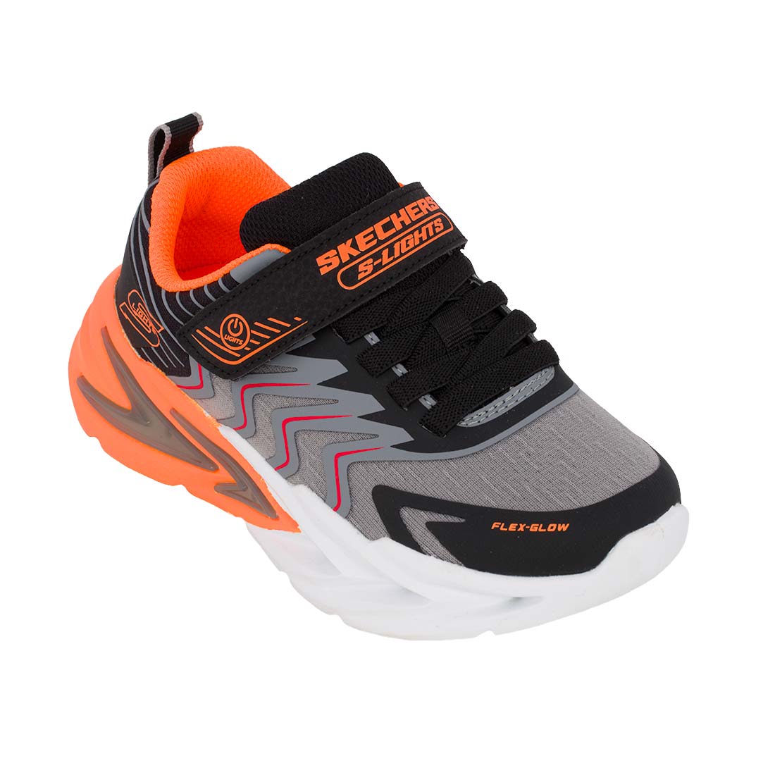 Skechers 400141LC/BKCC Αθλητικό με φωτάκια On/Off για αγόρι σε συνθετικό υλικό και ύφασμα Πορτοκαλί-Μαύρο-Γκρί