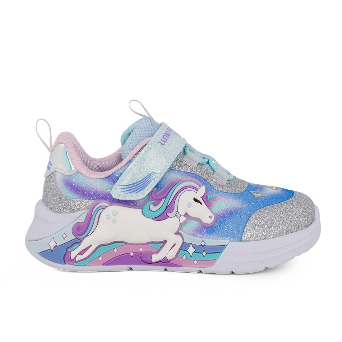 Skechers 302298N/SMLT Unicorn Αθλητικό με φωτάκια On/Off για κορίτσι σε συνθετικό υλικό και αδιαβροχοποιημένο ύφασμα Πολύχρωμο Ασημί
