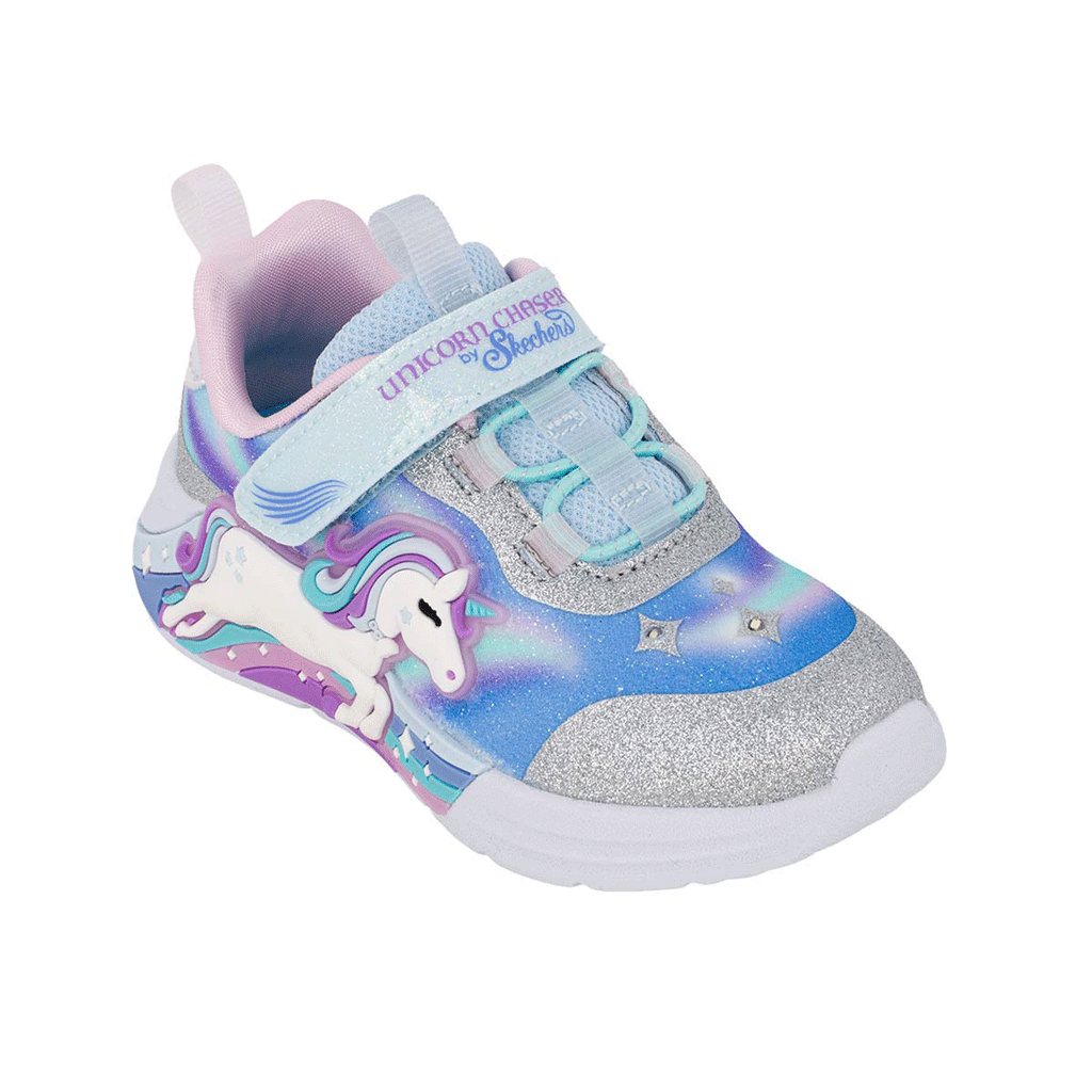 Skechers 302298N/SMLT Unicorn Αθλητικό με φωτάκια On/Off για κορίτσι σε συνθετικό υλικό και αδιαβροχοποιημένο ύφασμα Πολύχρωμο Ασημί