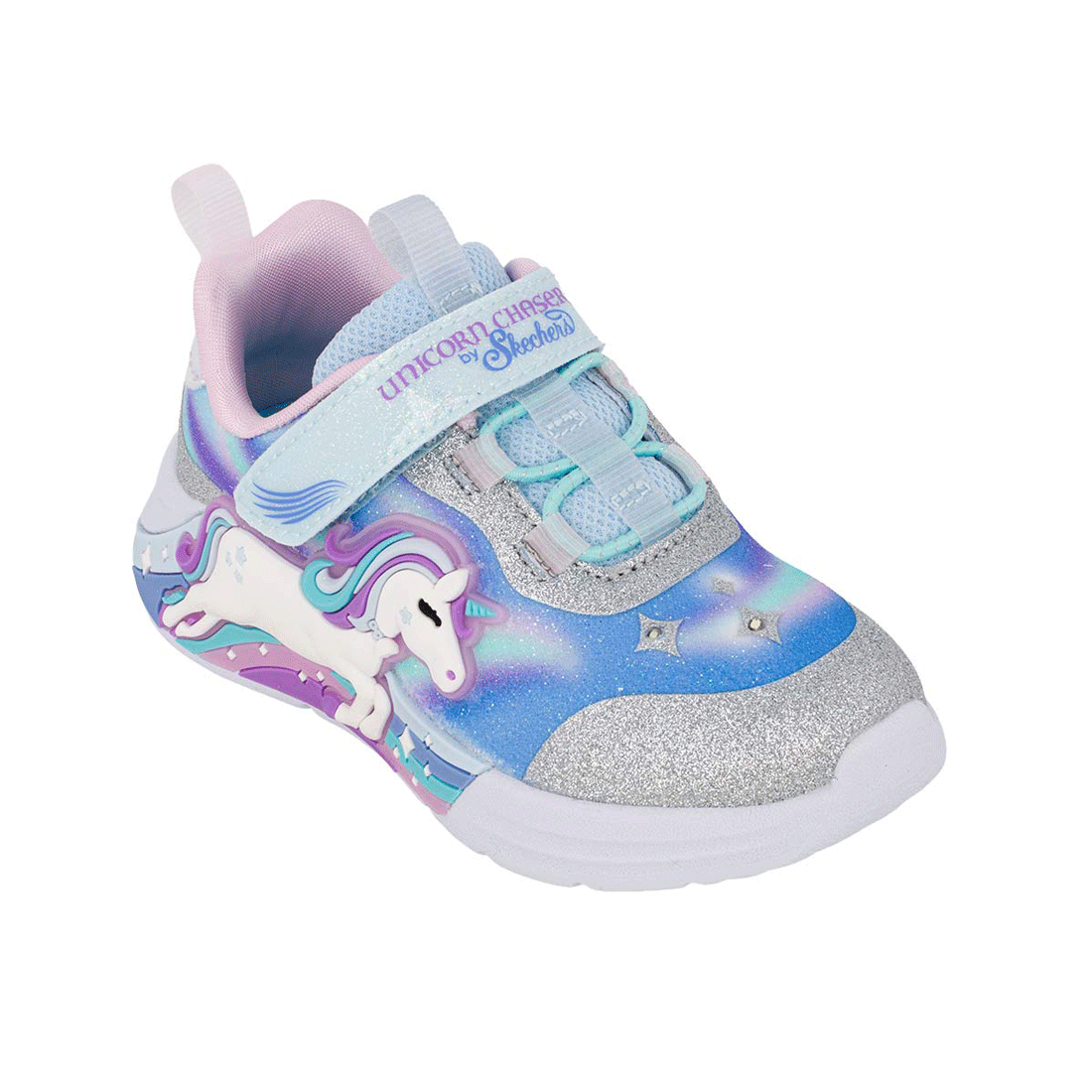 Skechers 302298L/SMLT  Unicorn Αθλητικό με φωτάκια On/Off για κορίτσι σε συνθετικό υλικό και αδιαβροχοποιημένο ύφασμα Πολύχρωμο  Ασημί