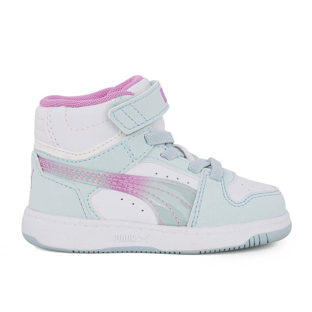 Puma Rebound V6 MidFadeclGlow AC+Inf 408374-01 Αθλητικό μποτάκι για κορίτσι σε οικολογικό δέρμα Μέντα-Λευκό