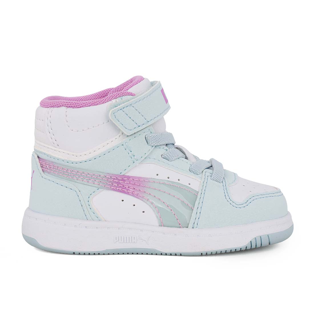 Puma Rebound V6 MidFadeclGlow AC+Inf 408374-01 Αθλητικό μποτάκι για κορίτσι σε οικολογικό δέρμα Μέντα-Λευκό